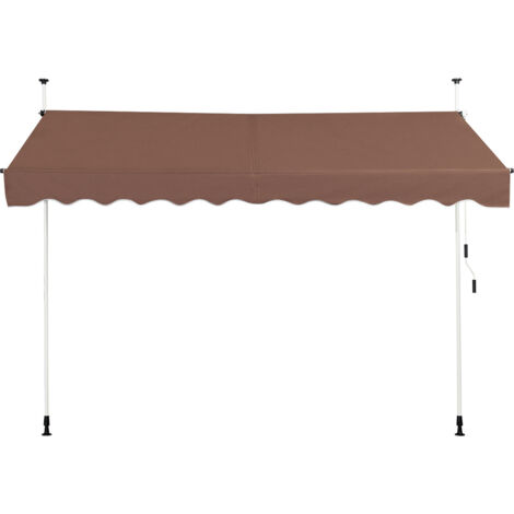 Store Banne Manuel Hauteur Réglable 300 x 200-300CM, Auvent Rétractable en Aluminium et Tissu Oxford Anti UV, pour Fenêtre, Marron
