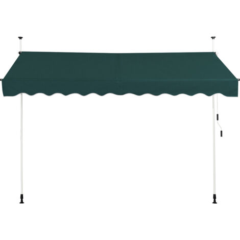 Store Banne Manuel Hauteur Réglable 300 x 200-300CM, Auvent Rétractable en Aluminium et Tissu Oxford Anti UV, pour Fenêtre, Vert