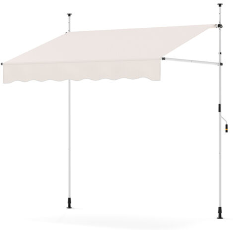 Store Banne Manuel Rétractable 200 x 210-300 CM Sans Perçage, Auvent Pare-Soleil Réglable Extérieur avec Manivelle, pour Terrasse, Blanc