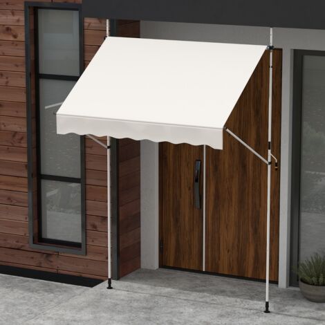 Store Banne Manuel Rétractable 200cm x 210-300cm Sans Perçage Auvent Pare-Soleil Réglable avec Manivelle Abri Blanc