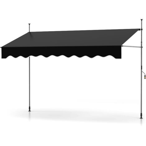 Store Banne Manuel Rétractable 3 x 1,2M Hauteur Réglable 210-300CM, Auvent de Terrasse en Aluminium Tissu Oxford Imperméable Anti UV, Noir