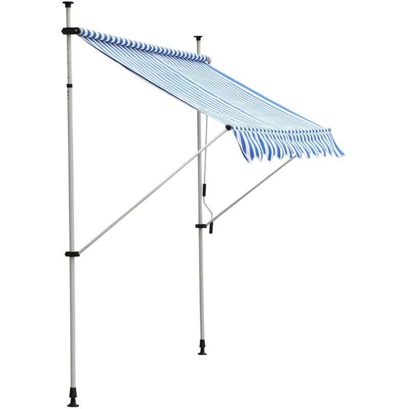 Store banne manuel rétractable 2,5L x 1,5l x 2-3H m inclinaison réglable installation rapide métal alu polyester bleu blanc rayé