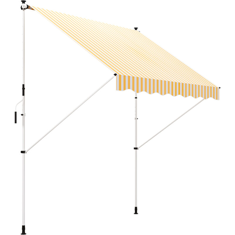 Store banne manuel rétractable 3L x 1,5l m inclinaison et hauteur réglable installation rapide métal alu polyester anti-UV jaune blanc rayé