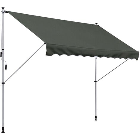 Store banne manuel rétractable 3L x 1,5l m inclinaison et hauteur réglable installation rapide métal alu polyester anti-UV gris