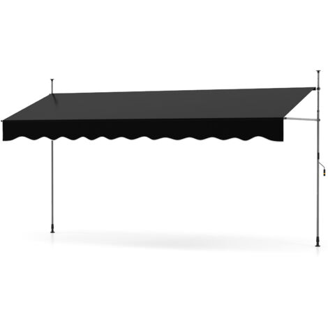 Store Banne Manuel Rétractable 4 x 1,2M Hauteur Réglable 210-300CM, Auvent de Terrasse en Aluminium Tissu Oxford Imperméable Anti UV, Noir