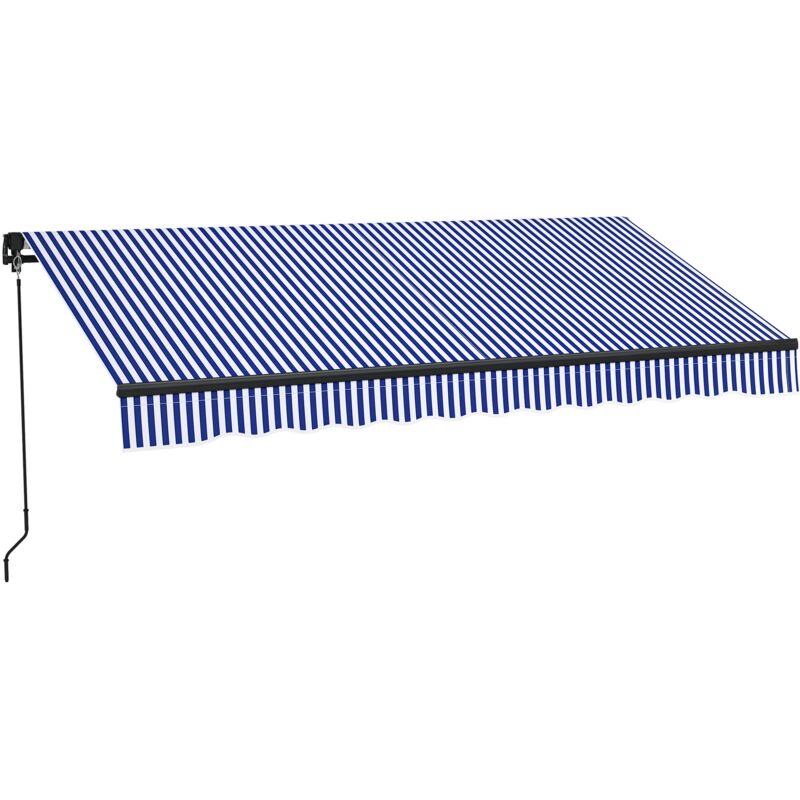 Store banne manuel rétractable inclinaison réglable manivelle alu polyester anti-UV bleu blanc