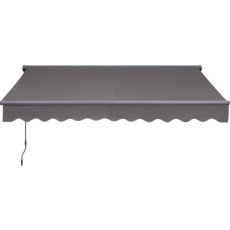 Store banne manuel semi coffre 4x2,5m – Aluminium gris – Manivelle à gauche – Lambrequin inclus – Pour terrasse et balcon – SAV - GRIS 4 X