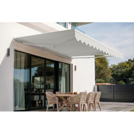Store banne monobloc structure blanche VECCHIO 4m x 3m toile beige