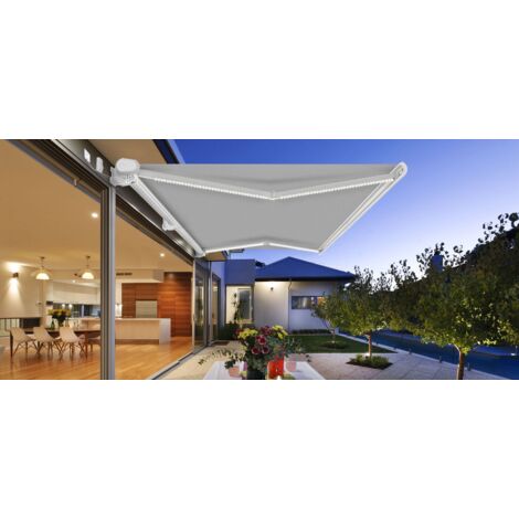 Store banne motorisé à leds avec coffre intégral 5 x 3 m gris silex ASTROLA - Gris clair