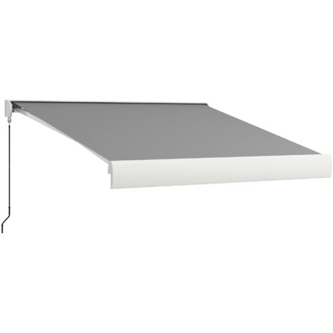 Store banne motorisé coffre intégral 3 x 2,5(avancé)m - télécommande, manivelle - alu polyester haute densité 270g/m² gris clair