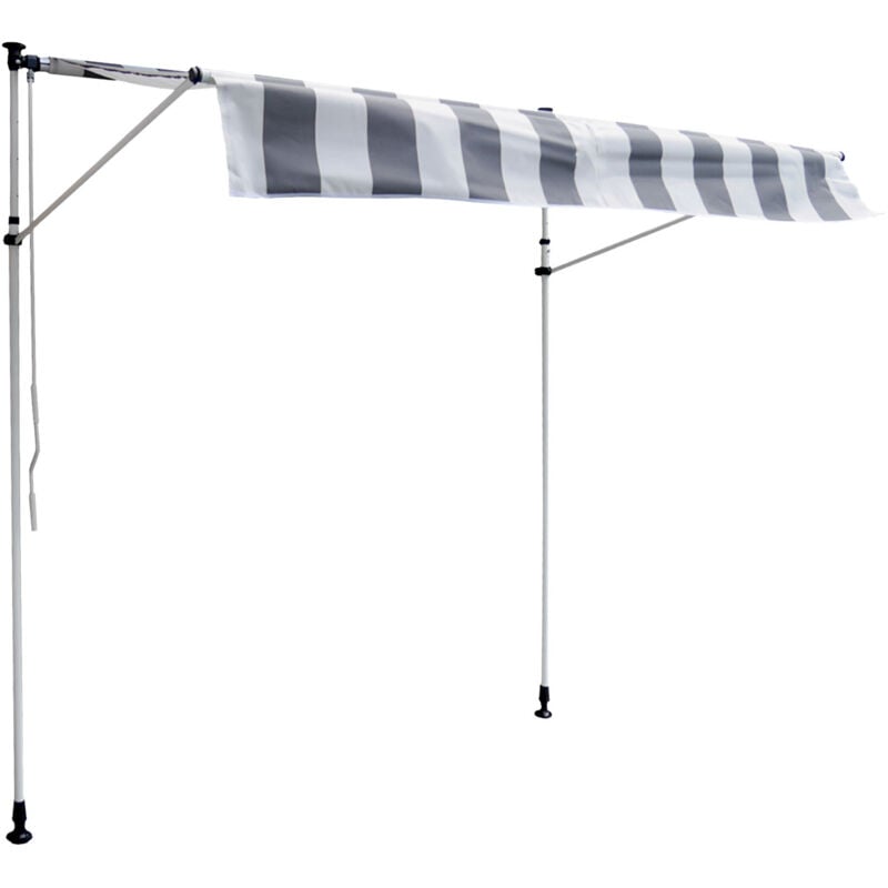 Happy Garden - Store banne pour balcon chene 2 × 1,2m - Toile rayée blanche/grise et structure blanche