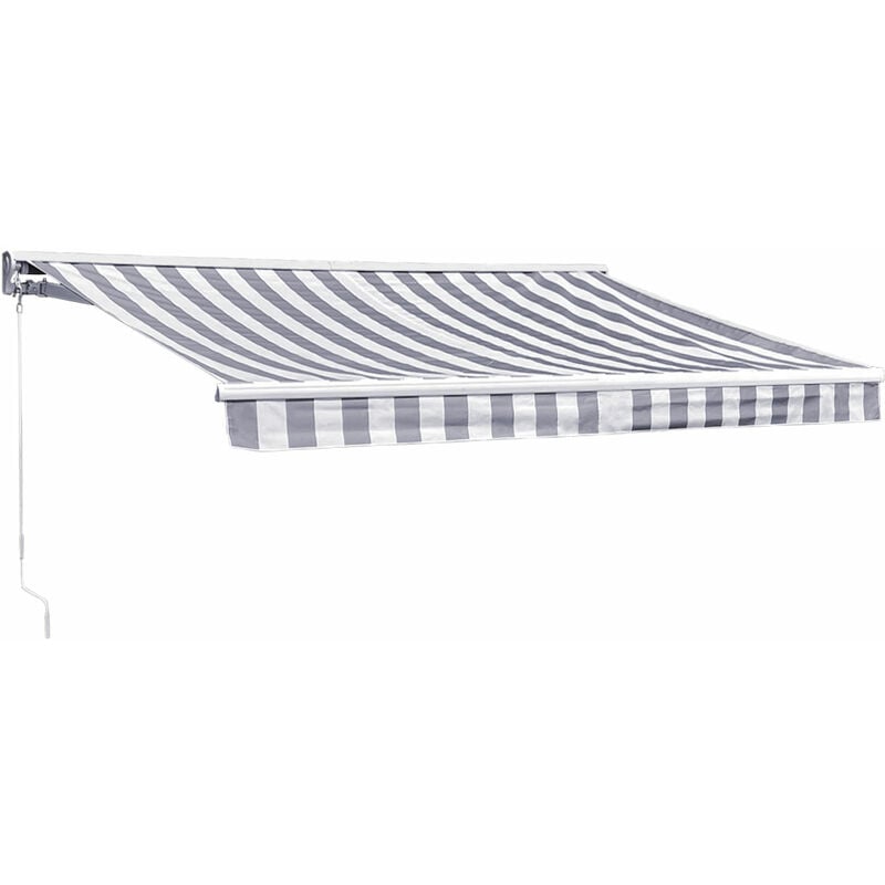 Happy Garden - Store banne saule 2,95 × 2,5m avec semi-coffre - Toile rayée blanche/grise et structure blanche - multicolour