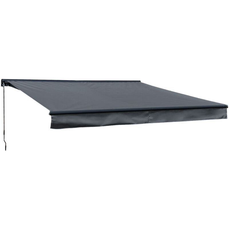 Happy Garden - Store banne saule 3,95 × 3m avec semi-coffre - Toile anthracite et structure grise