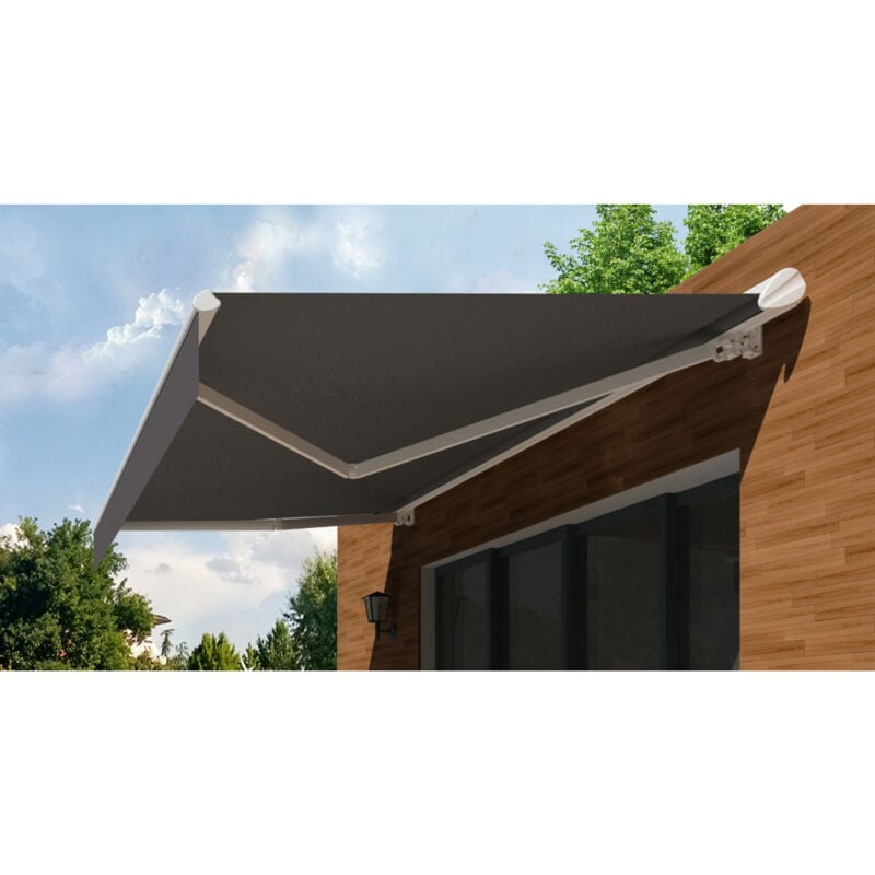 Store banne Semi-coffre cover 4x3m - Motorisé à télécommande (Motorisé à télécommande secours - Blanc - Gris Anthracite)