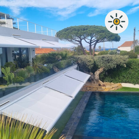 Store Banne Solaire Coffre Intégral Altea Blanc 9016 4,3 X 3,5 Toile Gris