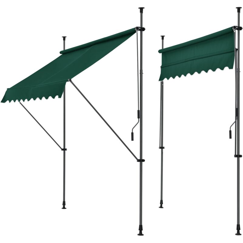 Store banne téléscopique acier polyester 250 x 120 x 200-300 cm vert foncé