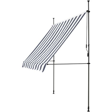 Store banne téléscopique acier polyester 300 x 120 x 200-300 cm bleu foncé blanc