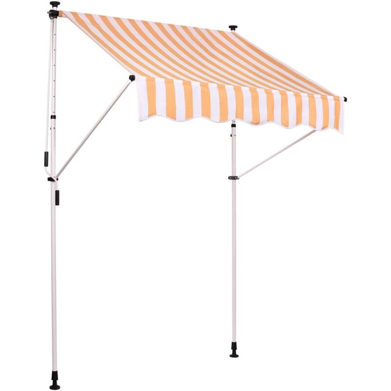 Décoshop26 - Store banne terrasse auvent à pince avec pied réglable installation sans perçage largeur 150 cm tube en acier tissu blanc / Jaune