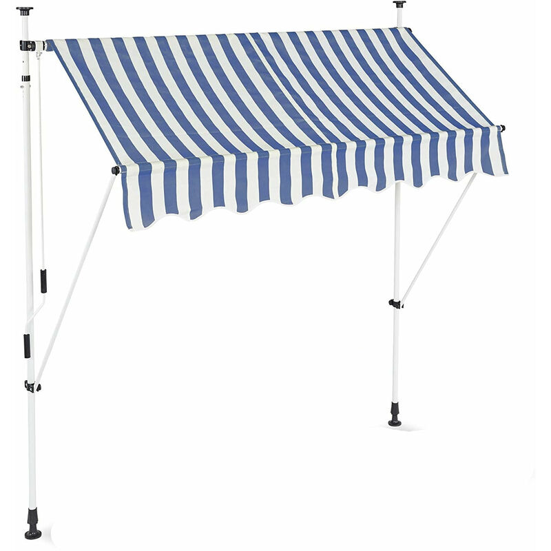 Store banne télescopique de balcon manivelle hauteur réglable résistant uv polyester acier 200 x 120 cm blanc et bleu - Blanc