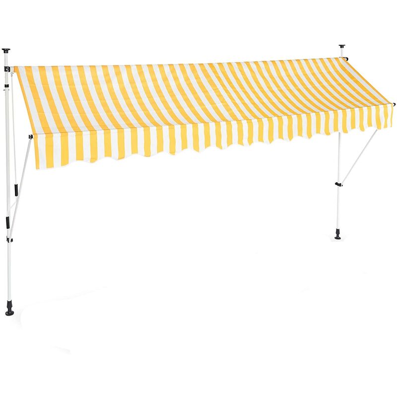 Store banne télescopique de balcon manivelle hauteur réglable résistant uv polyester acier 350 x 120 cm blanc et jaune - Blanc