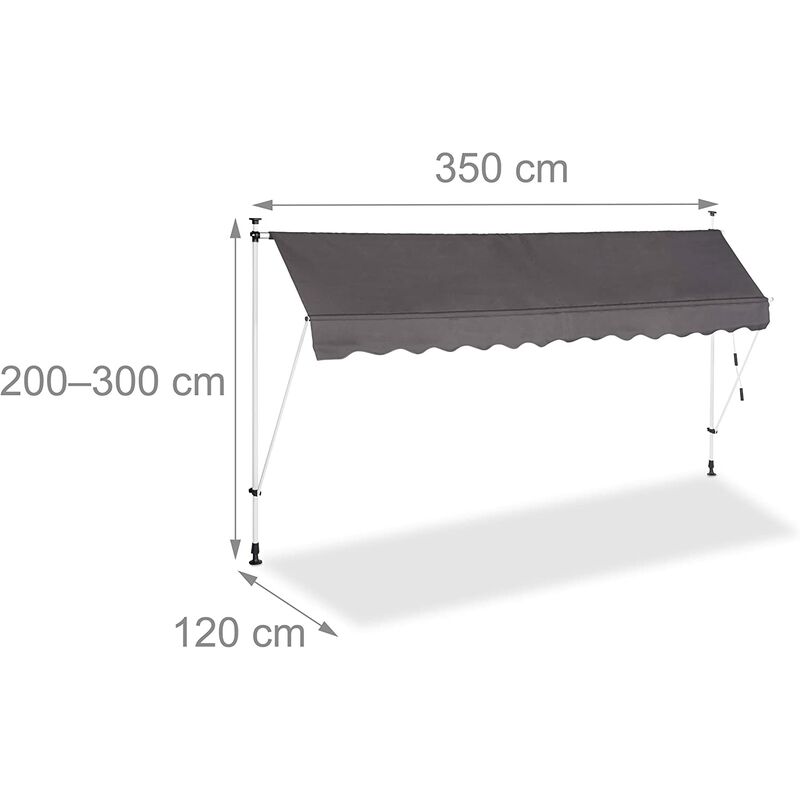 Helloshop26 - Store banne télescopique de balcon manivelle hauteur réglable résistant uv polyester acier 350 x 120 cm gris - Gris