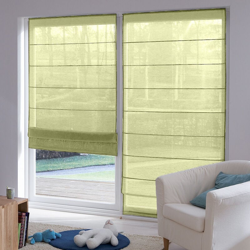 Madecostore - Store bateau tamisant voile de lin - Vert - L60 x H180cm