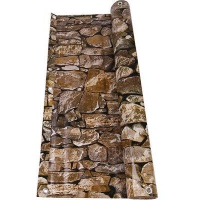 Store de balcon brise-vue imprime' pierre en PVC et polye'thyle'ne re'sistant aux UV