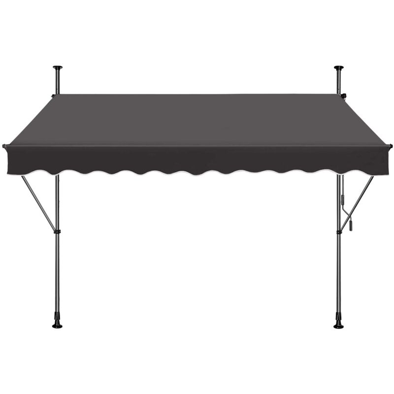 Store de balcon rétractable - 300 x 120 cm, Avec manivelle, Sans perçage, Hauteur réglable, Protection uv - Gris foncé Naizy