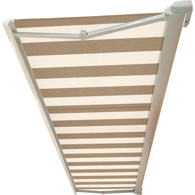 Store banne coffre integral motorise ral blanc 4,3 x 3,5 toile dickson® creme-bruyere