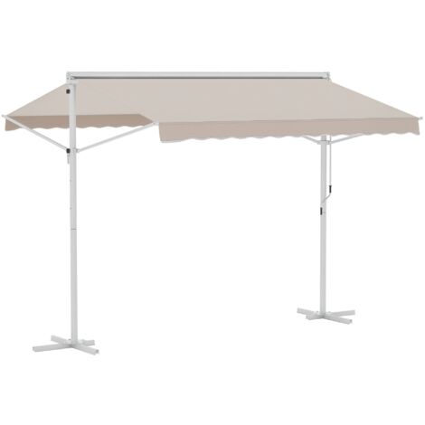 Store Double Pente 3 x 3 m Manuel rétractable Inclinaison réglable Acier époxy Blanc Polyester imperméabilisé Anti-UV Beige