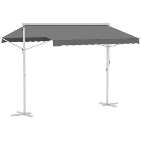 Store Double Pente 3 x 3 m Manuel rétractable Inclinaison réglable Acier époxy Blanc Polyester imperméabilisé Anti-UV Gris