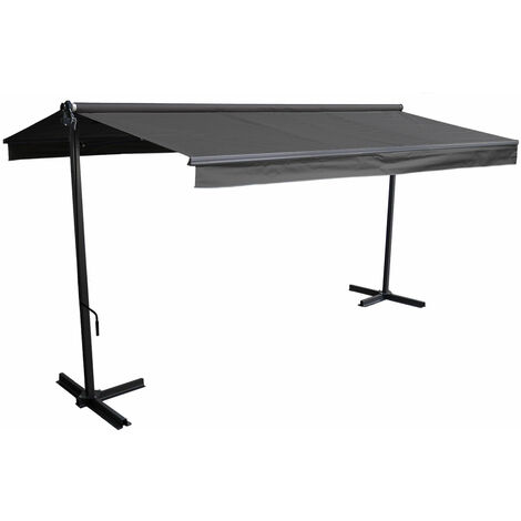 Store double pente FRENE sur pieds 3,95 x 3 m - Toile anthracite et structure grise