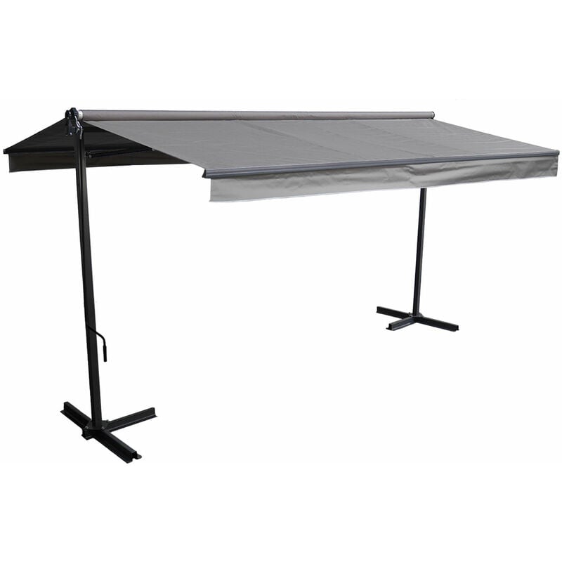 Happy Garden - Store double pente frene sur pieds 3,95 x 3 m - Toile grise et structure grise