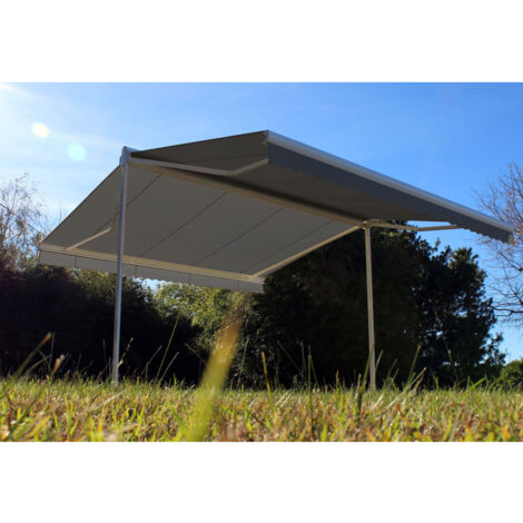 Store double pente GARDEN Blanc 5mx3mx2 Motorisé à télécommande - Toile Grise Anthracite