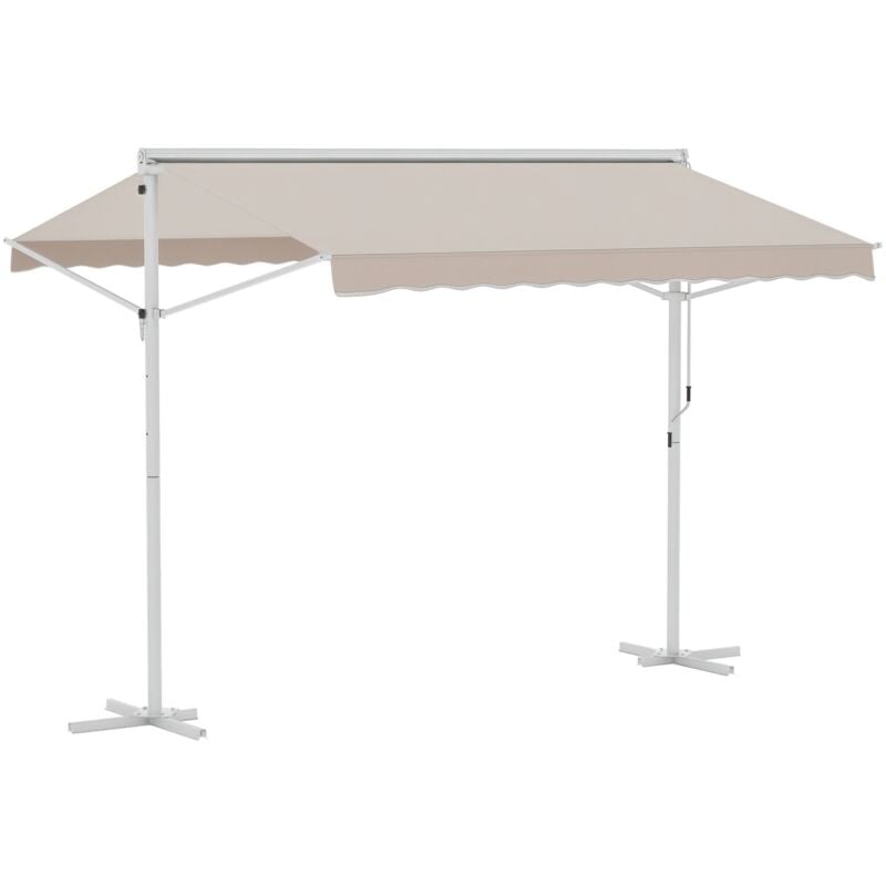 Store double pente manuel rétractable inclinaison réglable acier époxy blanc polyester imperméabilisé anti-UV beige dim. 3L x 2,95l x 2,6H m