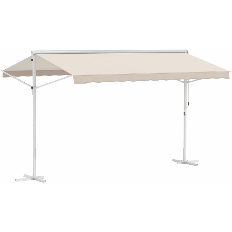 Store double pente manuel rétractable inclinaison réglable métal époxy blanc polyester imperméabilisé anti-UV beige dim. 3,95L x 2,98l x 2,55H m