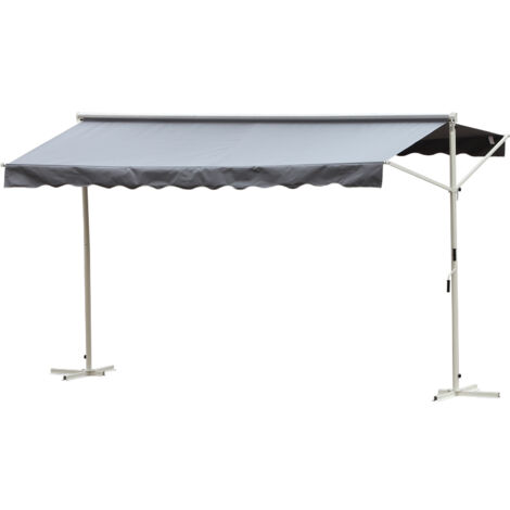 Store double pente - Outsunny - 4x3 m manuel rétractable inclinaison réglable anti-UV - métal - gris