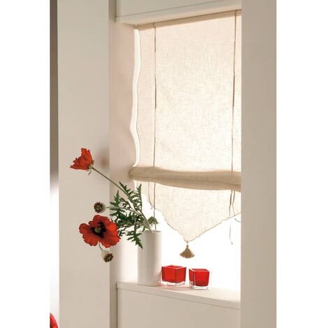 Store en pointe à baguette en voilage aspect lin - 90x165cm - Beige