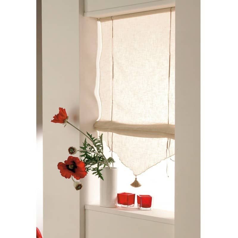 Store en pointe à baguette en voilage aspect lin - 90x165cm - Beige