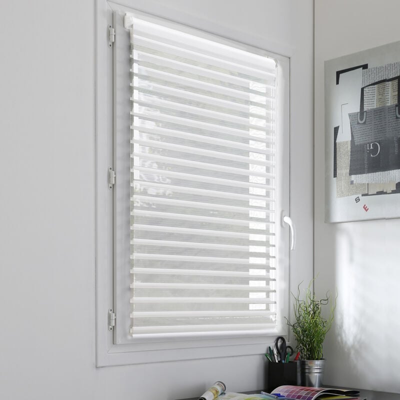 Madecostore - Store enrouleur jour nuit duo voile sans percer - Noir - L91 x H190cm