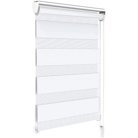 Store Enrouleur Double- Translucide & Occultant Jour Nuit Montage par Serrage sans Percer pour Fenêtre Et Porte avec Chaînette, 40 x 150 cm Blanc
