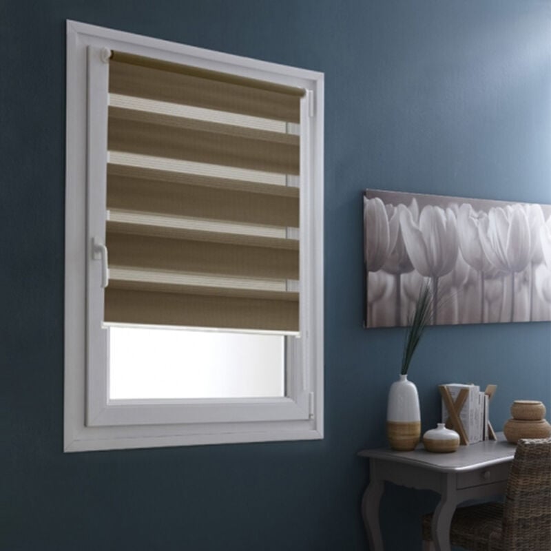 Store enrouleur jour nuit sans percer h150cm - Marron - L91 x H150cm