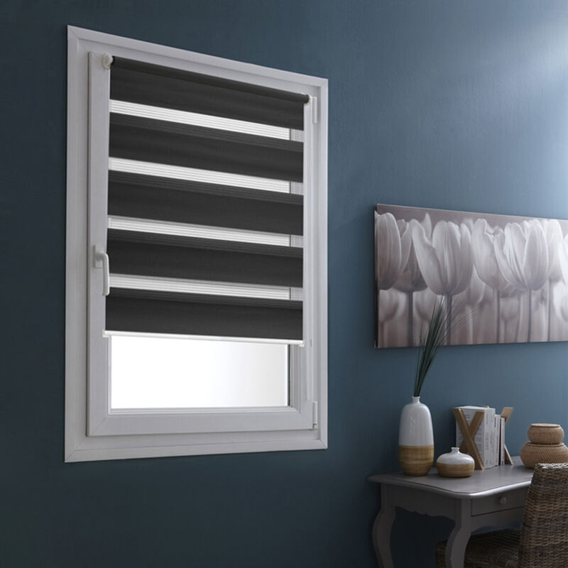 Madecostore - Store enrouleur jour nuit sans percer h150cm - Marron - L111 x H150cm