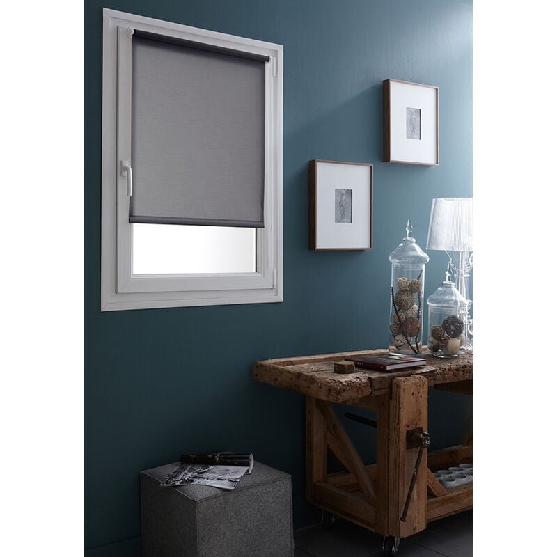 Madecostore - Store Enrouleur Tamisant Uni Fixation Sans Percer Gris anthracite 62x170 cm