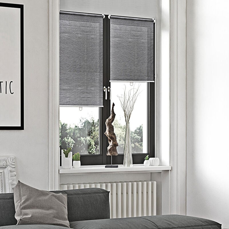 Madecostore - Store enrouleur voile automatique sans percer - Gris - L96 x H170cm