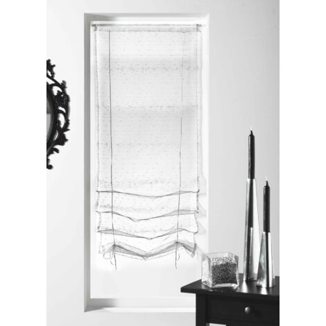 Store à remonter voilage organza fantaisie goutte d'eau 70x200 cm – 100% polyester – Ourlet passe tringle et rubans satin