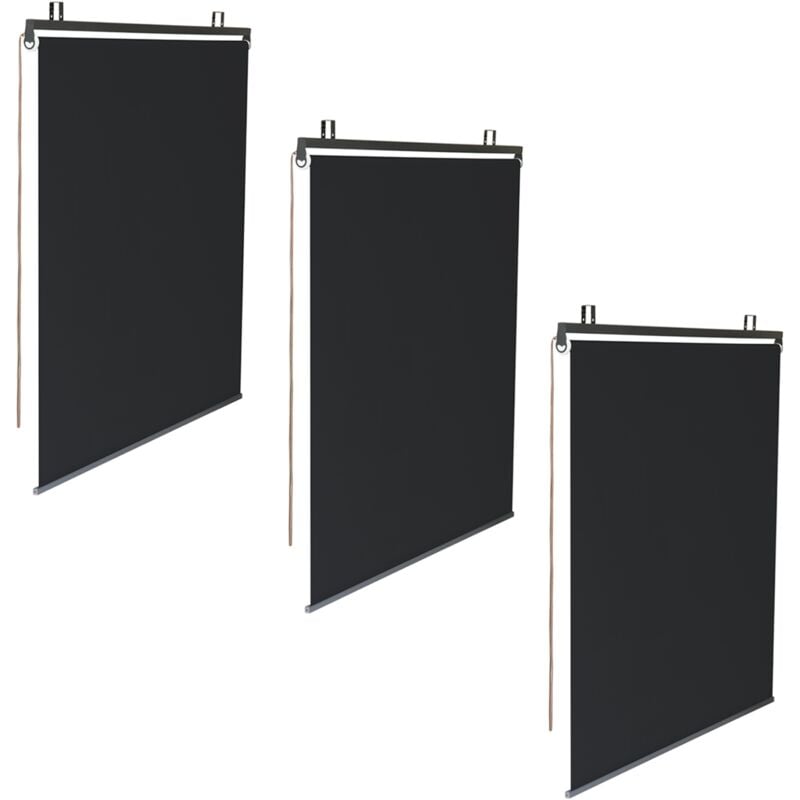 Lot de 3 stores enrouleurs L.124 x h. 225 cm pour pergola noir