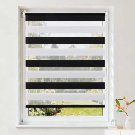 Store Enrouleur Jour Nuit - 1 Unité - Polyester - Réglage Lumière - Fenêtre ou Porte - Noir et Blanc 40x120 cm