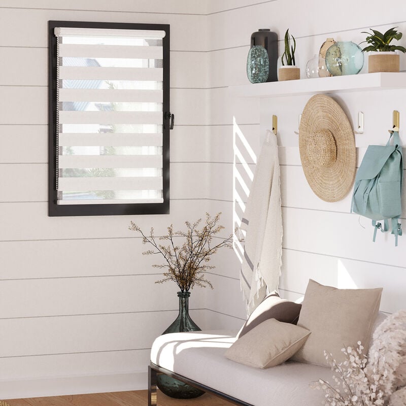 Madecostore - Store enrouleur jour nuit prêt-à-poser sans percer h250cm - Marron - L45 x H250cm