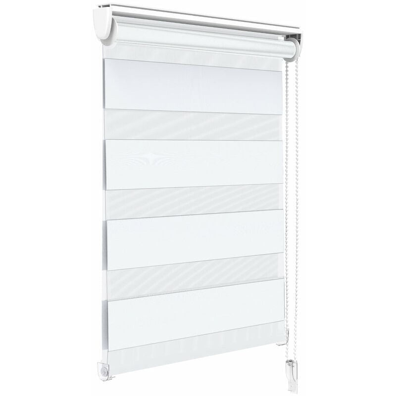Vounot - Store enrouleur jour/nuit zébré - 100 x 150 cm - Blanc - Sans perçage ou avec